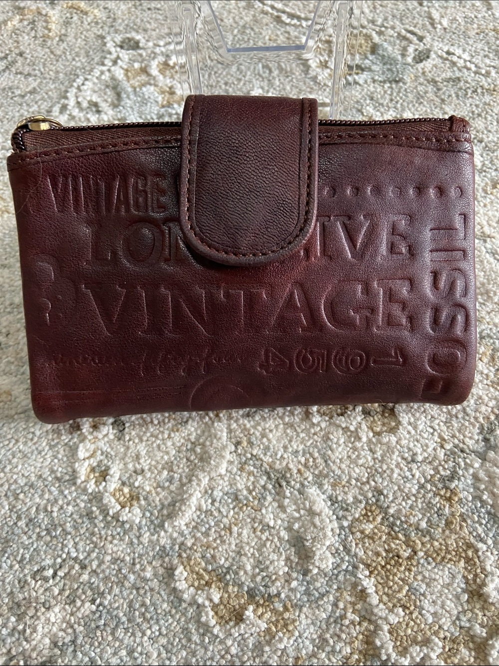Fossil Long Live Vintage Brown Embossed Leather Wallet